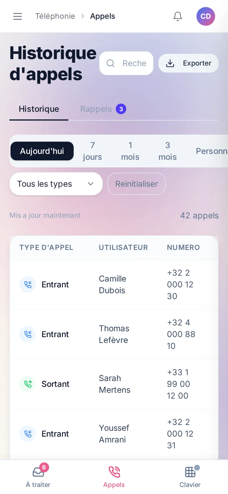 Historique des appels sur mobile