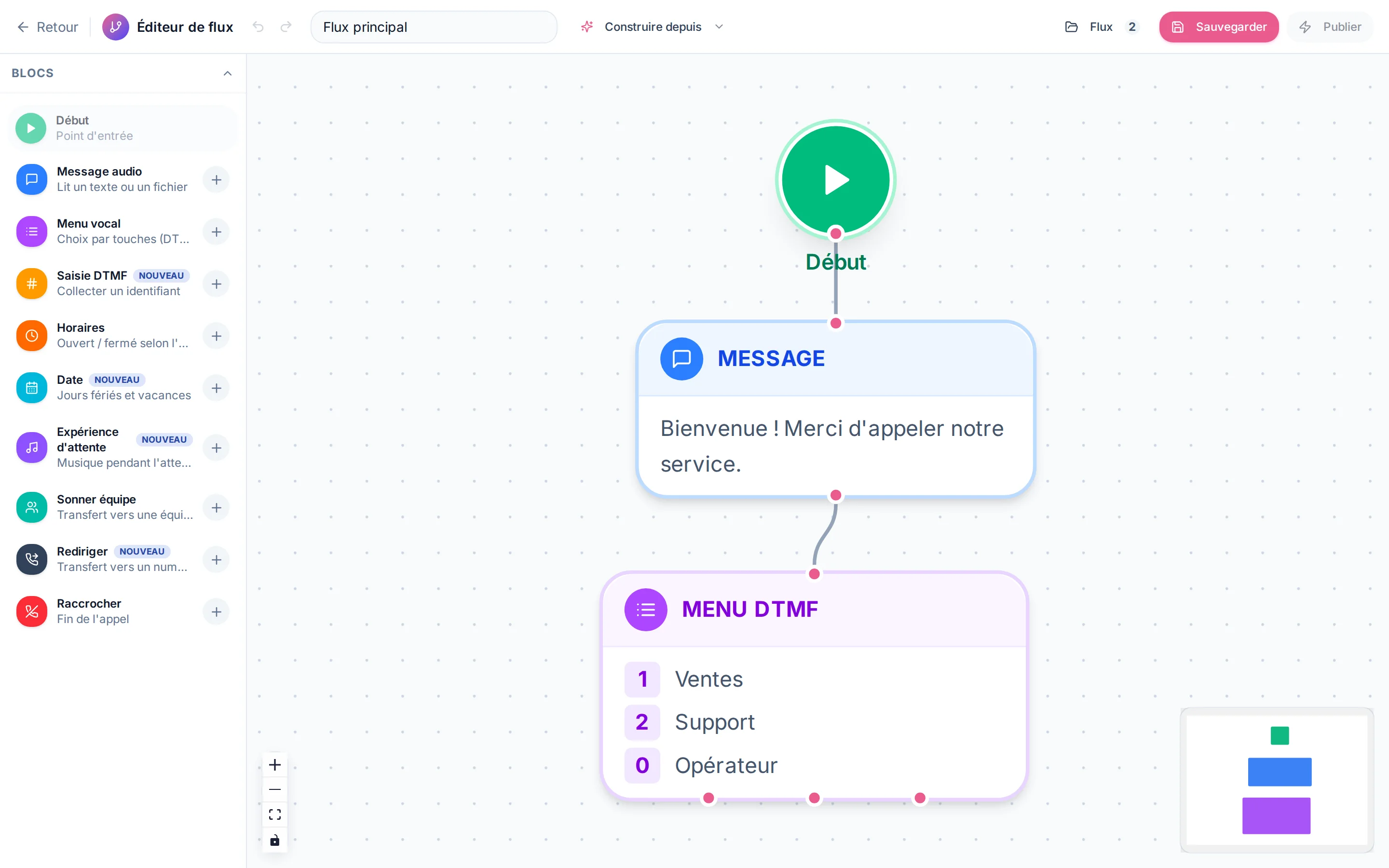Éditeur de serveur vocal : blocs message, menu à touches et transferts vers les équipes